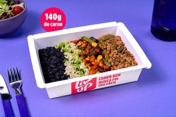 Carne moída, arroz integral e feijão carioca